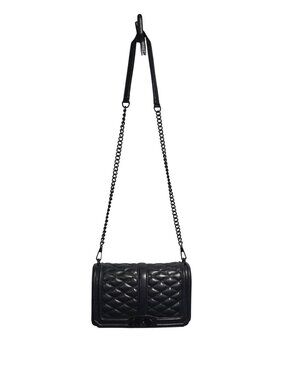 Rebecca Minkoff Black Quilted Crossbody Bag | Black Leather | Chain Strap | Desi